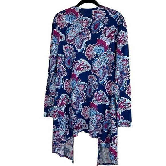 Chico’s Paisley Boho Kimono Lagenlook Cardigan Cotton Modal Open Front Size 1 - Picture 2 of 7